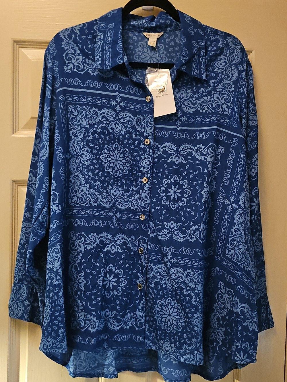 Women's Blue Paisley Button-Up Shirt